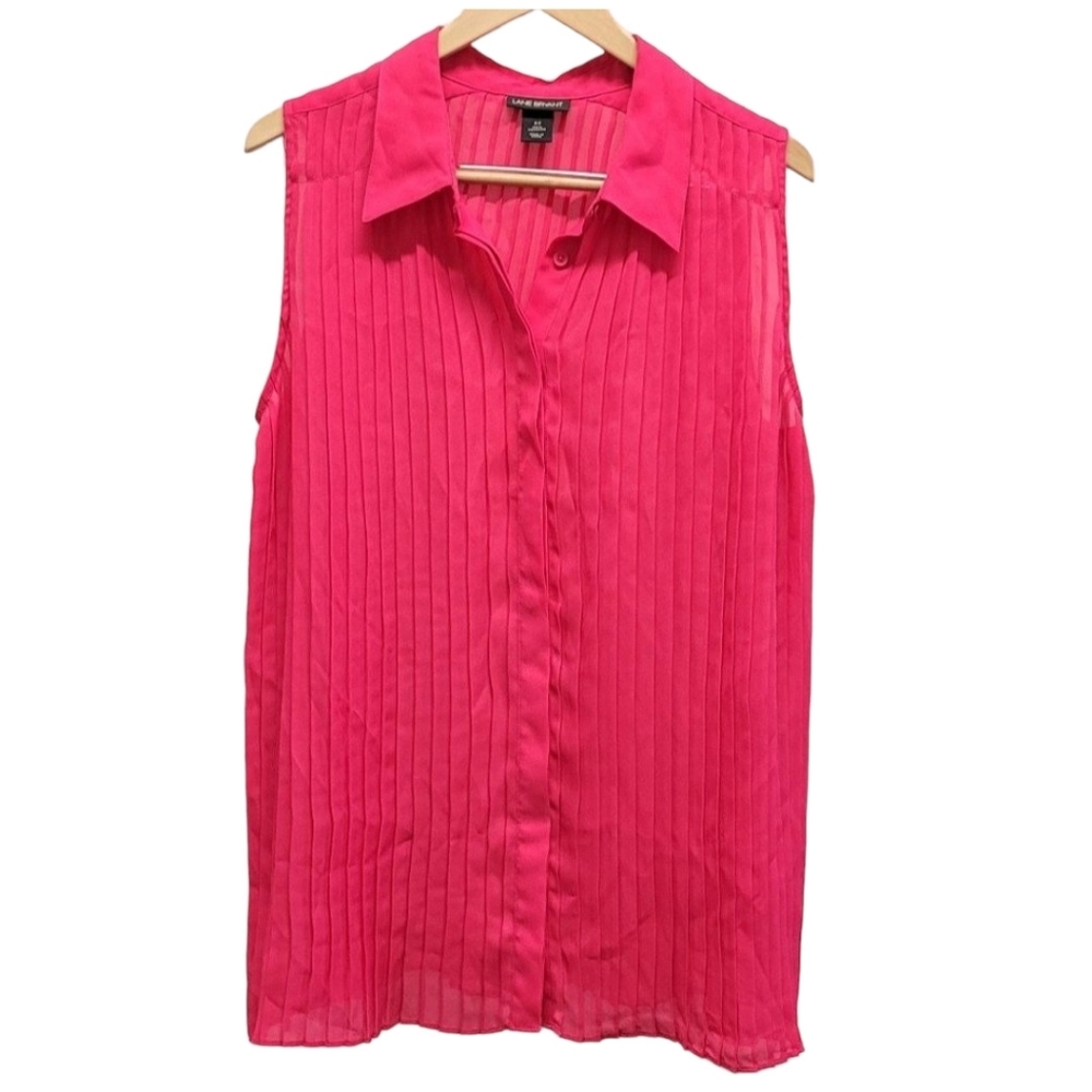 Lane Bryant Hot Pink Button Down Pleated Bouse Size 22